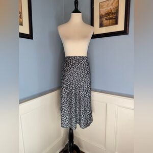 J.Crew Megan Blue and White Satin Ditsy Floral Midi Skirt Sz XL